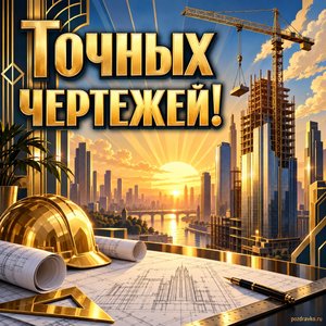 Открытка «Точных чертежей!» с краном на стройке