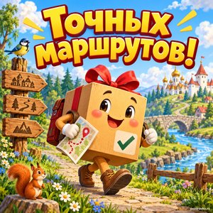 Открытка «Точных маршрутов!» с посылкой и галочкой