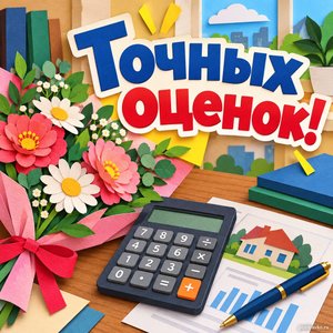 Открытка «Точных оценок!» с букетом и калькулятором