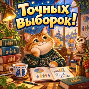 Открытка «Точных выборок!» с книгами и графиками