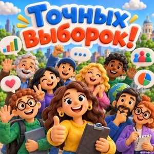 Открытка «Точных выборок!» с толпой и облачками
