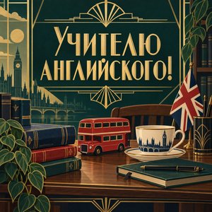 Открытка «Учителю английского!» с лондонским автобусом