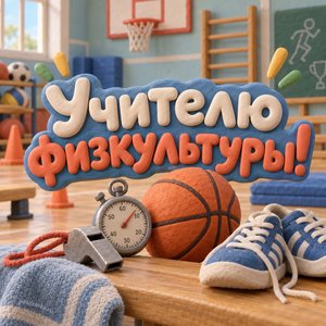 Открытка «Учителю физкультуры!» со свистком и мячом