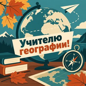 Открытка «Учителю географии!» с глобусом и компасом