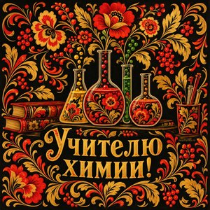 Открытка «Учителю химии!» с колбами-букетом