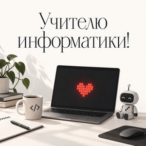 Открытка «Учителю информатики!» с ноутбуком и роботом