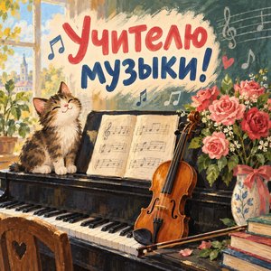 Открытка «Учителю музыки!» с пианино и скрипкой Открытка «Учителю музыки!» с пианино и скрипкой