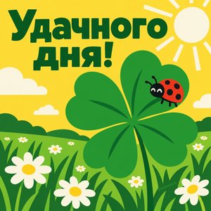 Открытка «Удачного дня!» с клевером и божьей коровкой