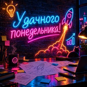 Открытка «Удачного понедельника!» с ракетой