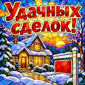 Открытка «Удачных сделок!» с домом в снегу