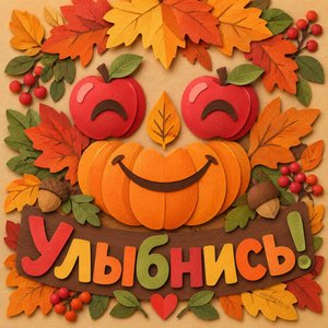 Открытка «Улыбнись!» с улыбкой из листьев