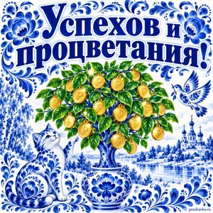 Открытка «Успехов и процветания!» с денежным деревом