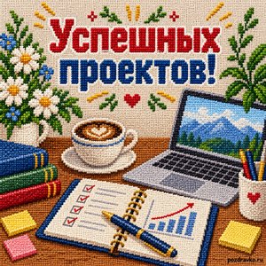 Открытка «Успешных проектов!» с ежедневником