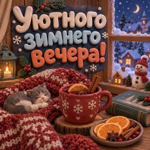 Открытка «Уютного зимнего вечера!» с глинтвейном