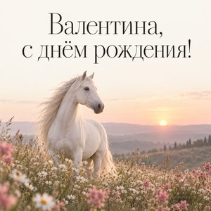 Открытка «Валентина, с днём рождения!» Валентине с белой лошадью