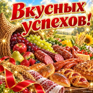 Открытка «Вкусных успехов!» с рогом изобилия