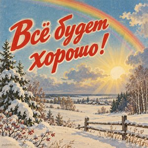 Открытка «Всё будет хорошо!» с радугой над полем