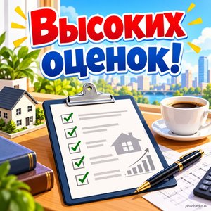 Открытка «Высоких оценок!» с планшетом и ручкой