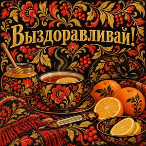 Открытка «Выздоравливай!» с чаем и апельсинами