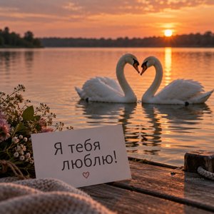 Открытка «Я тебя люблю!» с лебедями