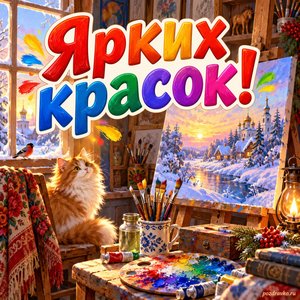 Открытка «Ярких красок!» с мольбертом