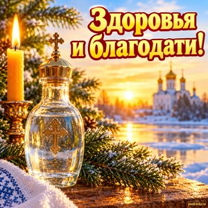 Открытка «Здоровья и благодати!» с бутылью святой воды