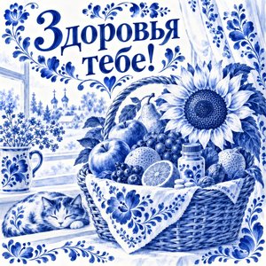 Открытка «Здоровья тебе!» с корзиной фруктов