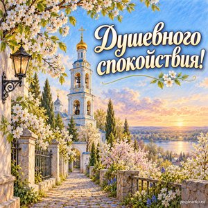 Празднование иконы Божией Матери «Державная» — открытка «Душевного спокойствия!» с тихой аллеей к колокольне