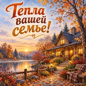 Собор Архистратига Михаила и прочих Небесных Сил бесплотных — открытка «Тепла вашей семье!» с уютным домом среди ноябрьских деревьев