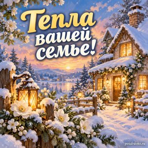 Собор трех святителей — открытка «Тепла вашей семье!» с уютным домом и белыми цветами