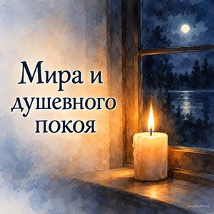 Великая суббота — открытка «Мира и душевного покоя» с одинокой свечой у тёмного окна Великая суббота — открытка «Мира и душевного покоя» с одинокой свечой у тёмного окна