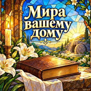 Великая суббота — открытка «Мира вашему дому» с мягким светом на закрытой книге без букв Великая суббота — открытка «Мира вашему дому» с мягким светом на закрытой книге без букв