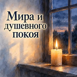 Великий четверг — открытка «Мира и душевного покоя» с одинокой свечой у тёмного окна