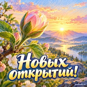 Всемирный день будущего — открытка «Новых открытий!» раскрывающийся цветочный бутон на рассвете