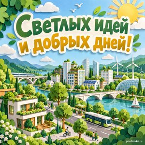 Всемирный день инженерии в целях устойчивого развития — открытка «Светлых идей и добрых дней!» бумажный город с зелёными крышами