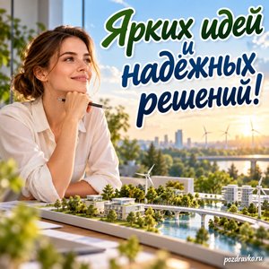 Всемирный день инженерии в целях устойчивого развития — открытка «Ярких идей и надёжных решений!» инженер у аккуратной модели