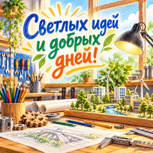 Всемирный день инженерии в целях устойчивого развития — открытка «Светлых идей и добрых дней!» светлая мастерская и инструменты