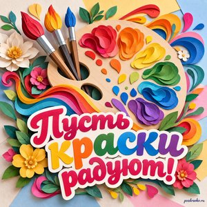 Всемирный день искусства — открытка «Пусть краски радуют!» бумажная палитра Всемирный день искусства — открытка «Пусть краски радуют!» бумажная палитра