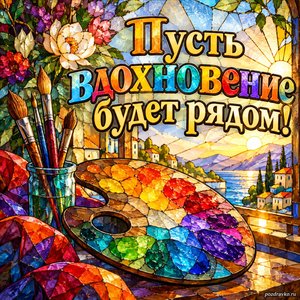 Всемирный день искусства — открытка «Пусть вдохновение будет рядом!» витражная палитра Всемирный день искусства — открытка «Пусть вдохновение будет рядом!» витражная палитра