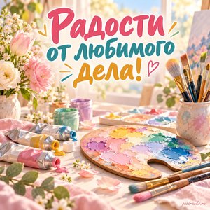 Всемирный день искусства — открытка «Радости от любимого дела!» пастельный натюрморт с красками Всемирный день искусства — открытка «Радости от любимого дела!» пастельный натюрморт с красками