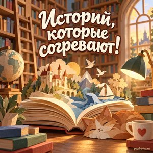 Всемирный день книги и авторского права — открытка «Историй, которые согревают!» бумажная библиотека Всемирный день книги и авторского права — открытка «Историй, которые согревают!» бумажная библиотека