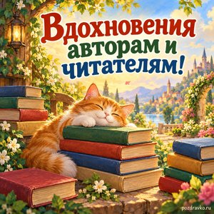 Всемирный день книги и авторского права — открытка «Вдохновения авторам и читателям!» сказочный книжный сад Всемирный день книги и авторского права — открытка «Вдохновения авторам и читателям!» сказочный книжный сад
