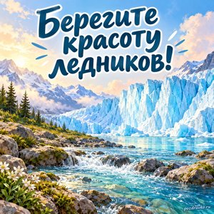 Всемирный день ледников — открытка «Берегите красоту ледников!» чистый поток у ледяной стены Всемирный день ледников — открытка «Берегите красоту ледников!» чистый поток у ледяной стены