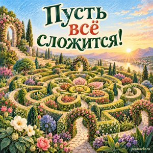 Всемирный день логики — открытка «Пусть всё сложится!» с лабиринтом в форме цветущего сада без знаков и букв