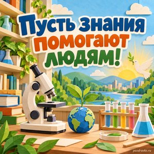 Всемирный день науки в интересах мира и развития — открытка «Пусть знания помогают людям!» бумажная научная лаборатория