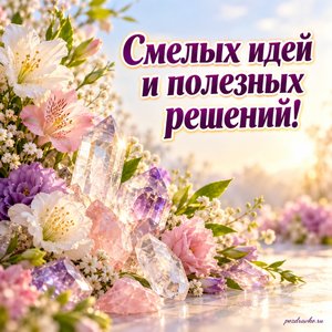 Всемирный день науки в интересах мира и развития — открытка «Смелых идей и полезных решений!» кристаллы и цветы