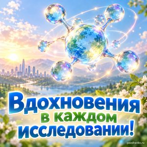 Всемирный день науки в интересах мира и развития — открытка «Вдохновения в каждом исследовании!» светящаяся молекула без формул