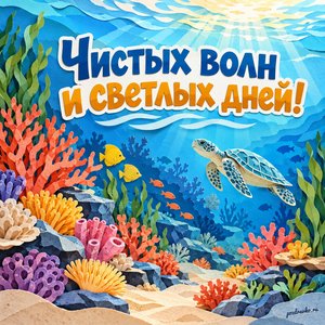 Всемирный день океанов — открытка «Чистых волн и светлых дней!» бумажный коралловый риф Всемирный день океанов — открытка «Чистых волн и светлых дней!» бумажный коралловый риф