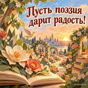 Всемирный день поэзии — открытка «Пусть поэзия дарит радость!» поэтический сад из бумаги Всемирный день поэзии — открытка «Пусть поэзия дарит радость!» поэтический сад из бумаги