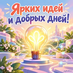 Всемирный день программирования — открытка «Ярких идей и добрых дней!» со светящейся лампой и абстрактными цифровыми дорожками
